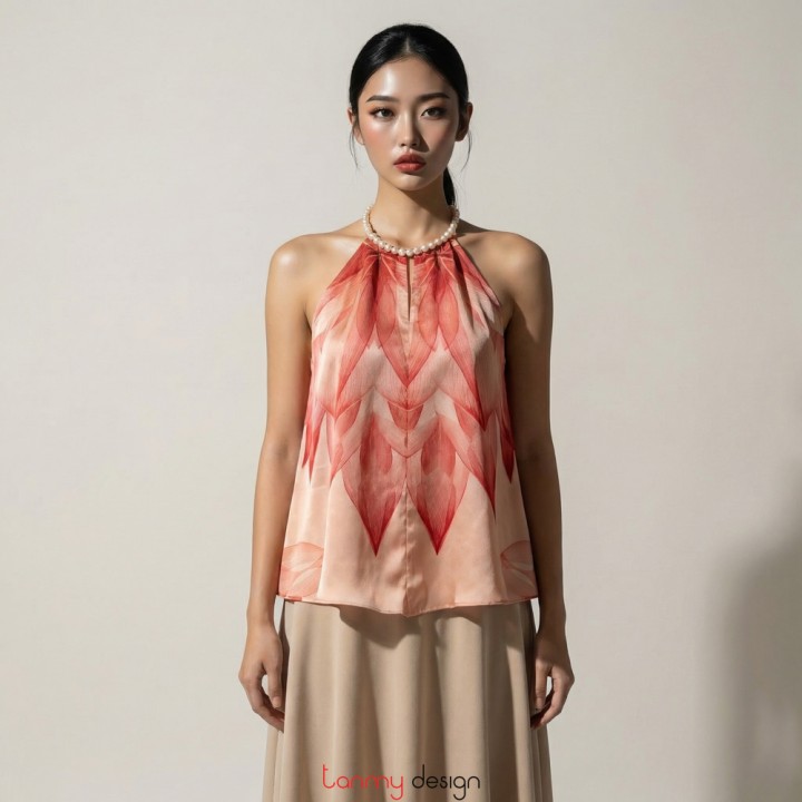 Áo yếm cổ đính ngọc trai lụa tơ tằm M